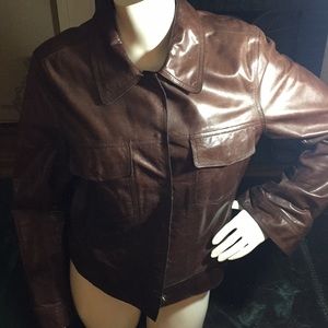 Andrew Marc Brown Cropped Leather Jacket